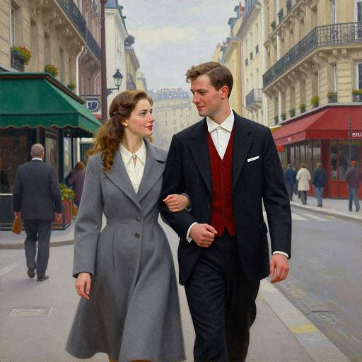 Vintage Parisian Couple Oil Painting