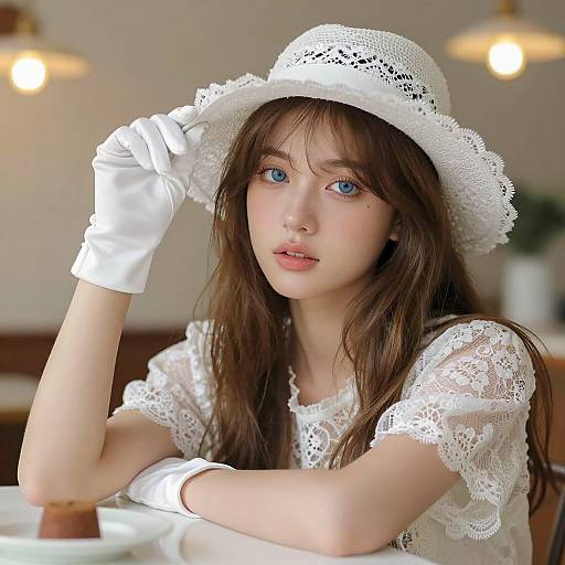 Elegant Woman in Lace with Warm Lights