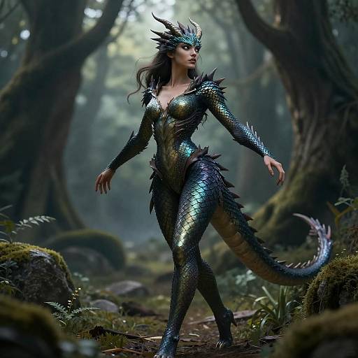 Ultra Realistic Dragon Girl in Enchanted Forest