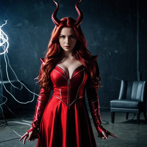 Woman in Scarlet Witch Costume with Horns