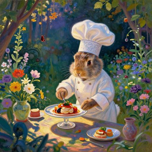 Impressionist Rabbit Chef in Enchanted Garden