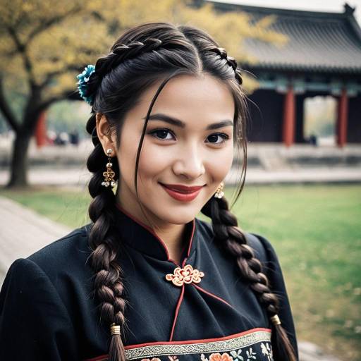 Charming Girl in Chinese Attire Outdoors
