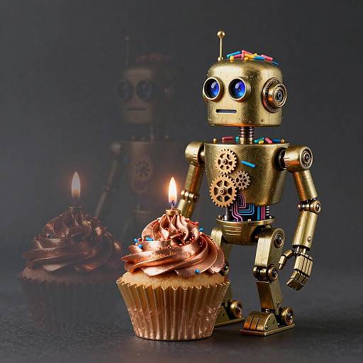 Brass Robot with Cupcake Candle