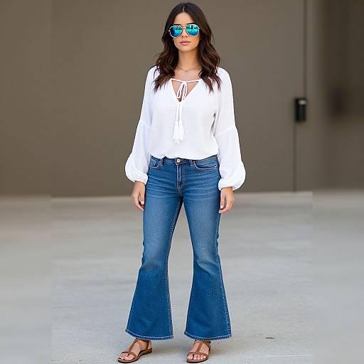 Bohemian Casual Woman in Flared Jeans