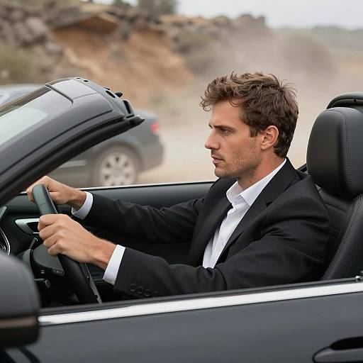 Man in Suit Driving Convertible
