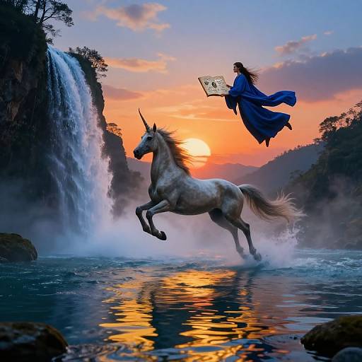 Ethereal Unicorn and Mystical Waterfall
