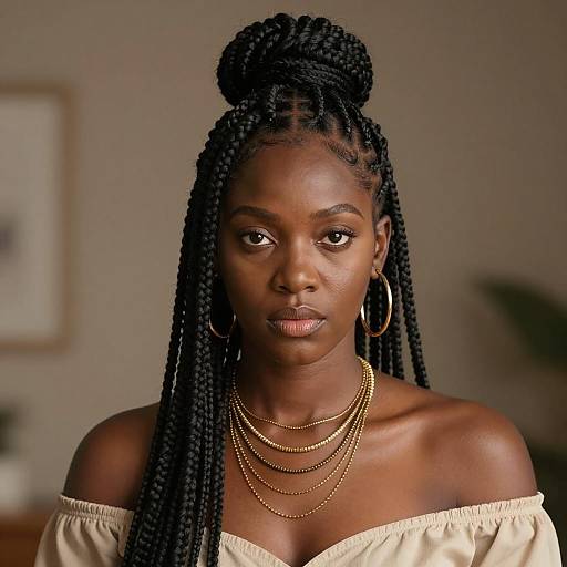 Black Woman with Intricate Box Braids Portrait