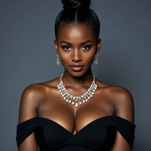 Dark-Skinned Woman in Elegant Black Dress
