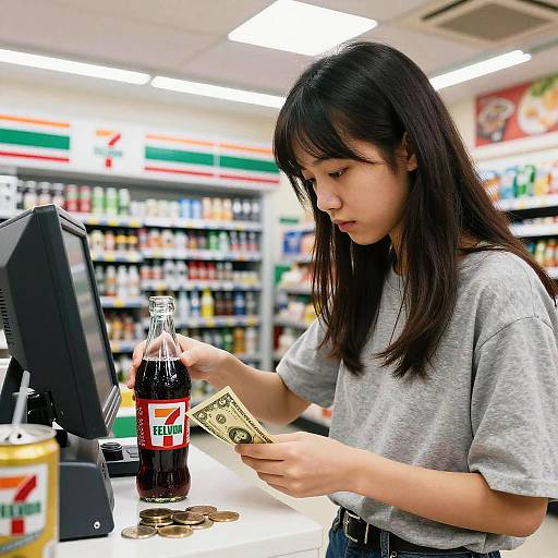 Shy Girl Buying Soda at 7-Eleven