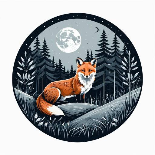 Fox in Moonlit Forest Circle