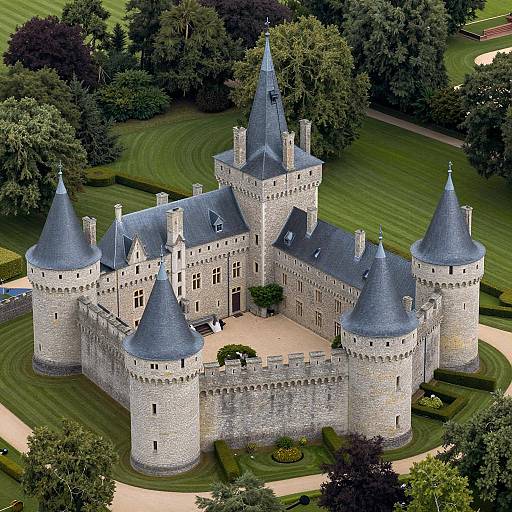 Aerial View of Medieval Stone Castle