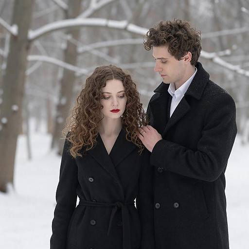 Romantic Winter Portrait in Snowy Forest