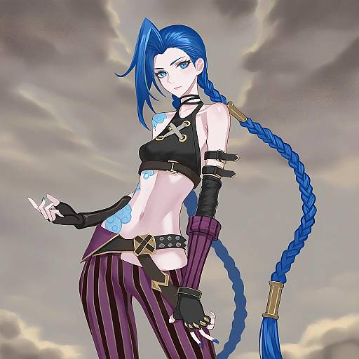Illustration of Arcane jinx, league of legends in the style of Honjou raita