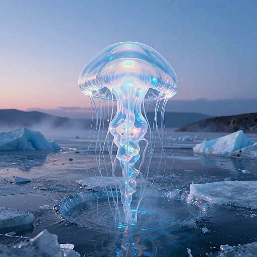 Luminous Alien Jellyfish on Glacier