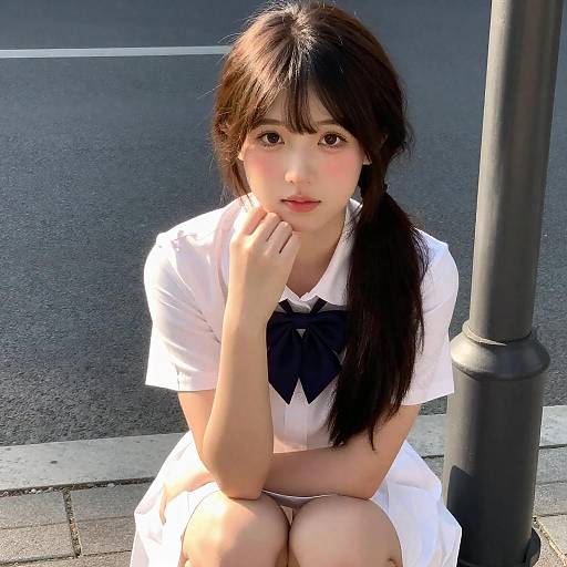 Sunlit Street Seiza Portrait, Long Hair