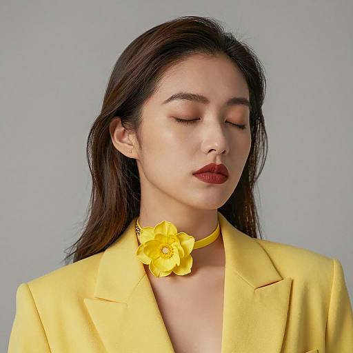 Woman in Yellow Blazer with Floral Choker