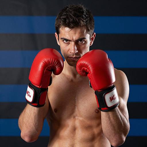 Muscular Boxer Against Bold Striped Background
