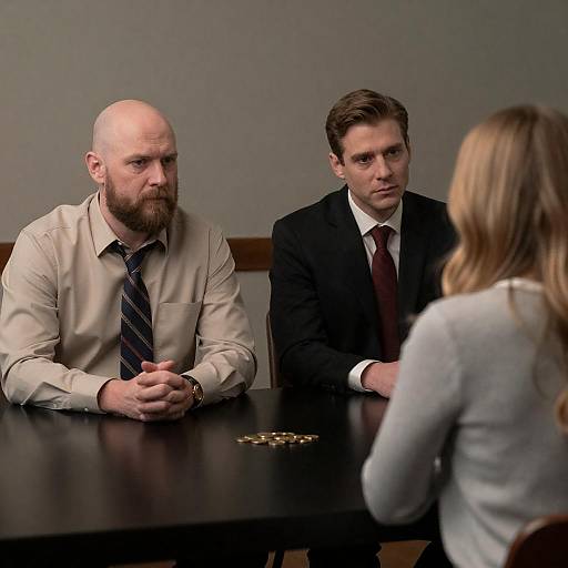 Serious Discussion in Dimly Lit Room