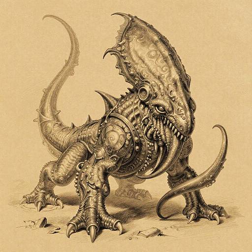 Epic Kraken Pencil Sketch on Brown Paper