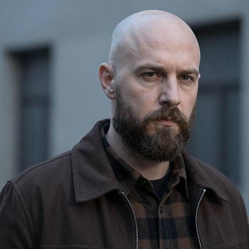 Cinematic Portrait of Bearded Bald Man