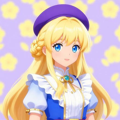 Anime Girl with Braided Hair and Beret