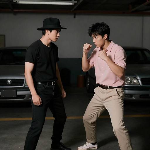 Intense Confrontation in a Garage