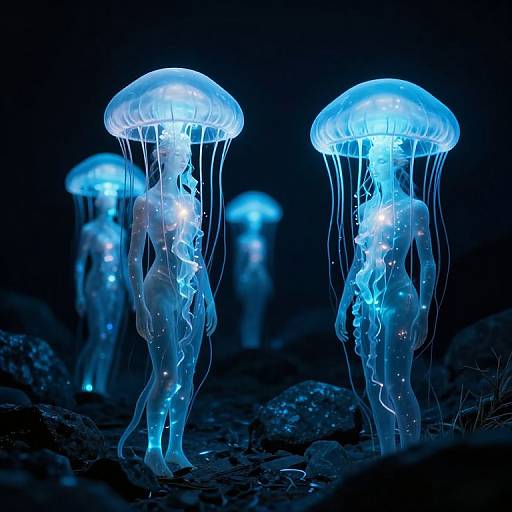 Bioluminescent Jellyfish Crowned Humanoids