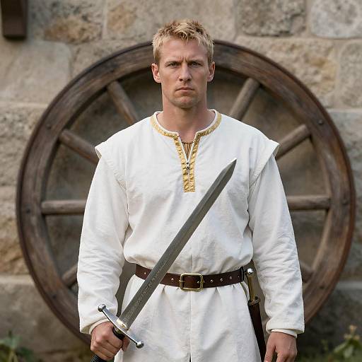 Blond Medieval Warrior with Silver Sword