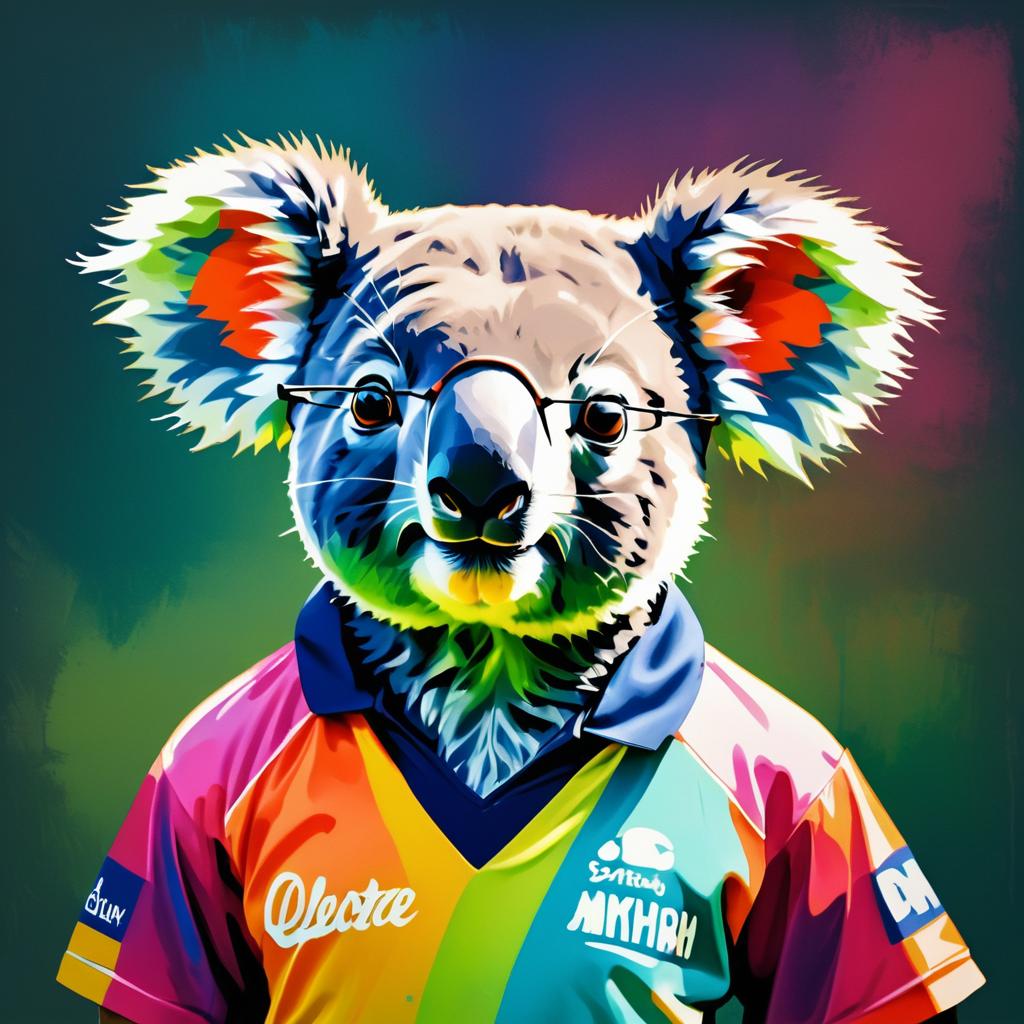 Whimsical Koala Portrait in Cricket Jersey