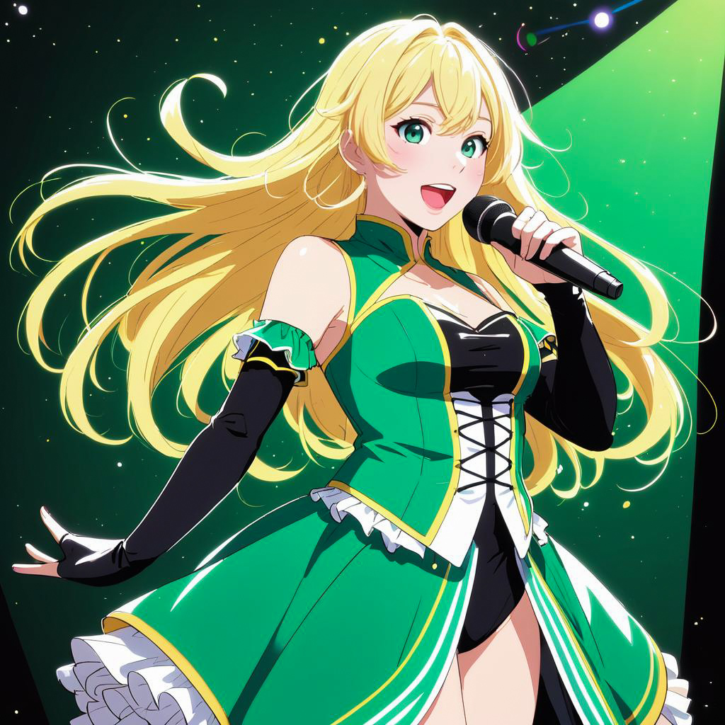 Delighted Singer in Anime Style Performance