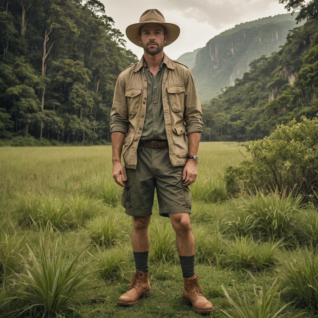 Adventure-Ready Man in Serene Meadow