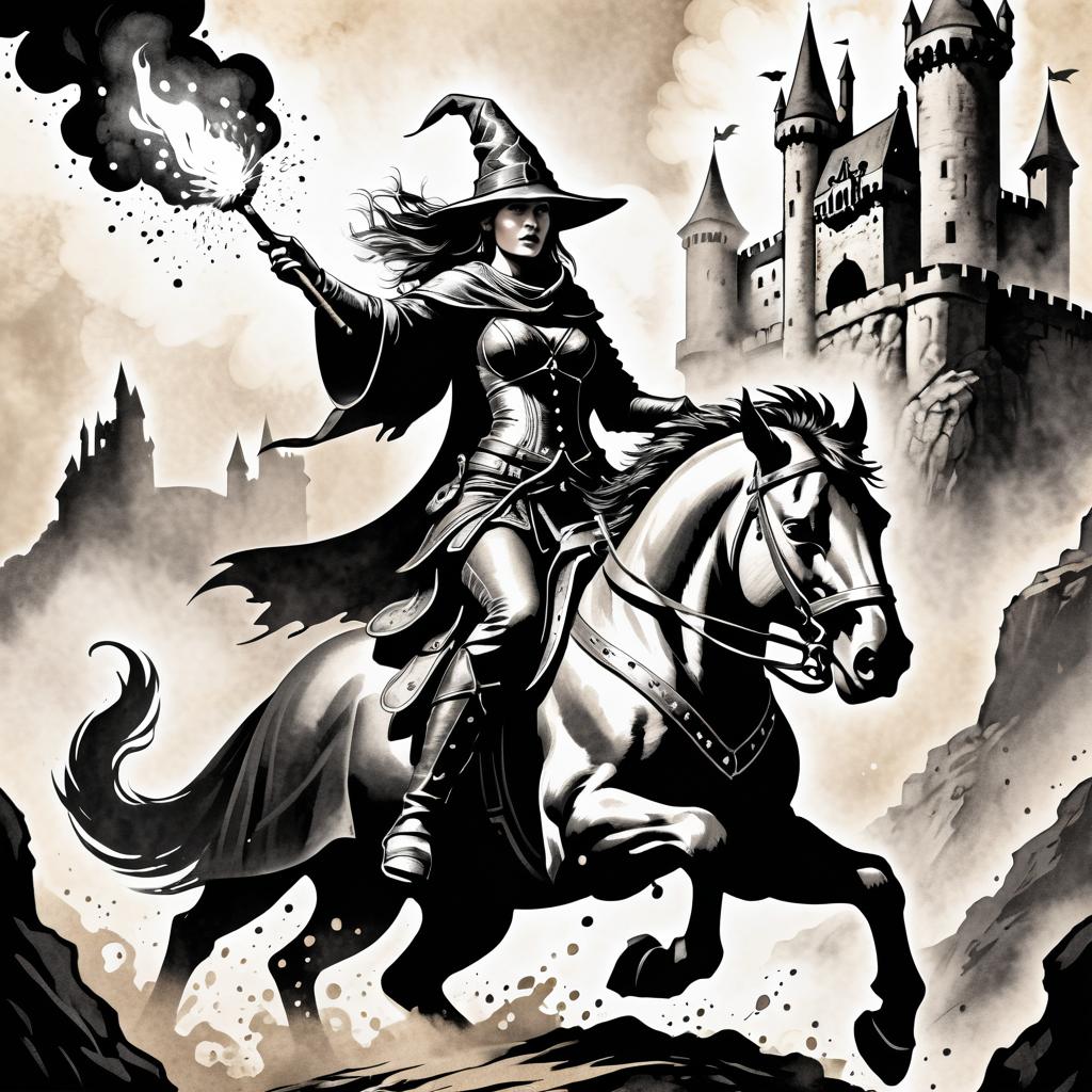 Epic Ink Illustration of a Wizard Warrior