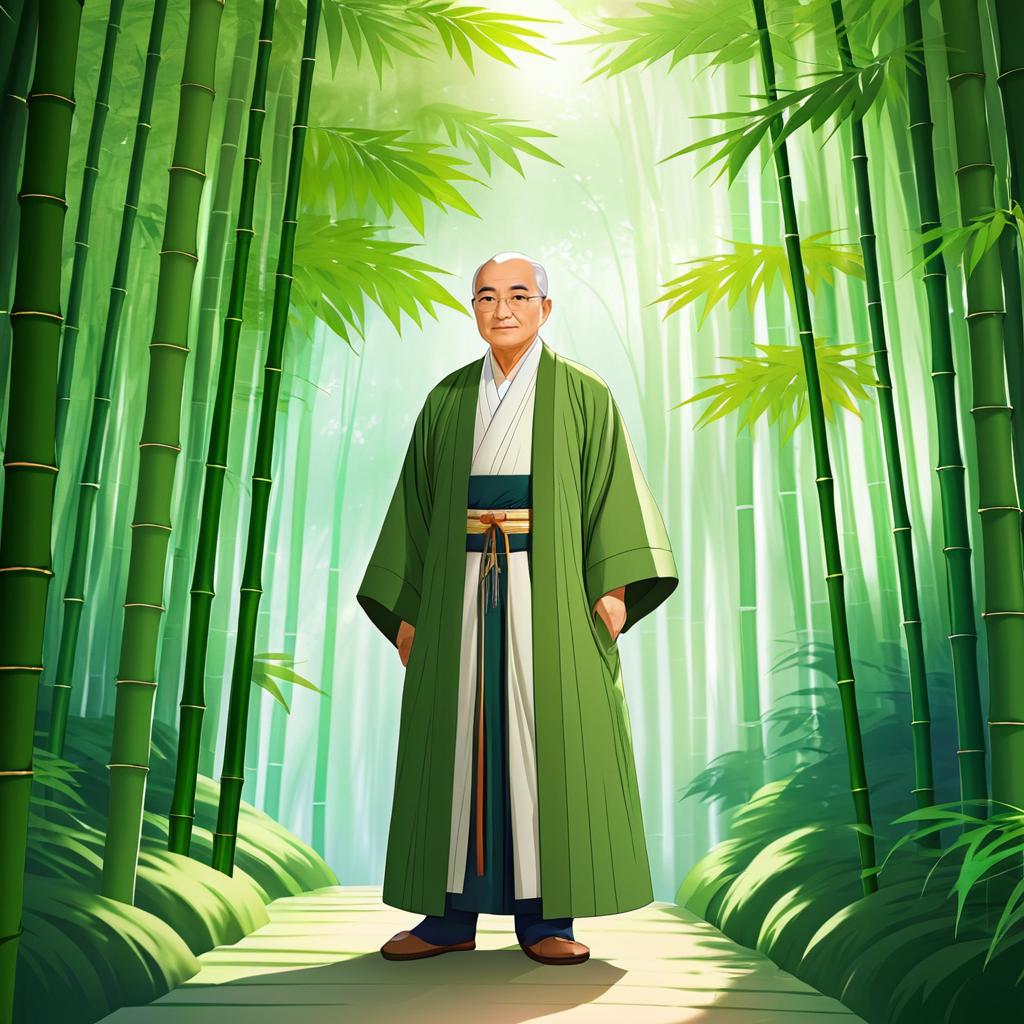 Wise Elderly Asian Man in Bamboo Forest