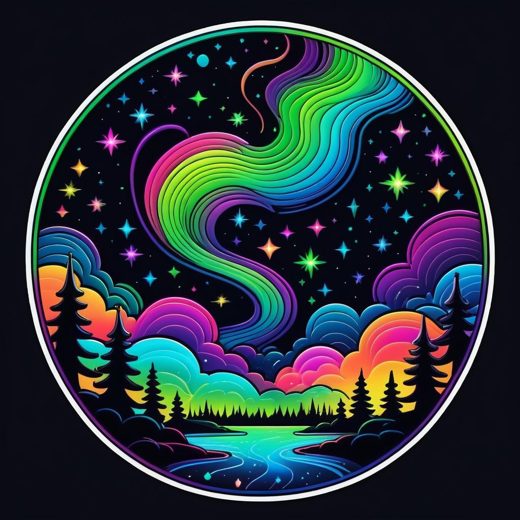 Whimsical Neon Northern Lights Sticker