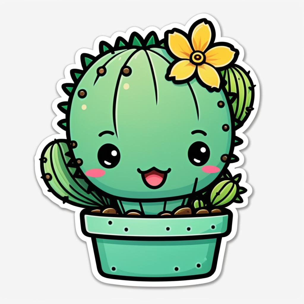 Kawaii Patina Cactus Cartoon Sticker Design