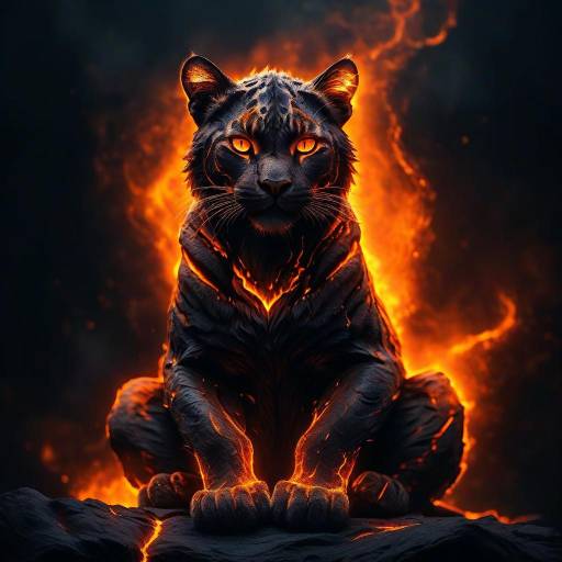 Majestic Lava-Cat in Ethereal Setting