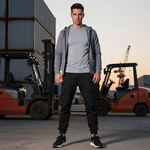 Sporty Man in Industrial Evening Scene