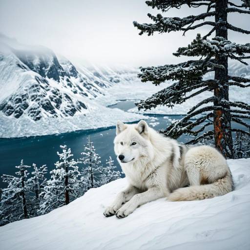 Elegant Arctic Wolf in Snowy Landscape Elegant Arctic Wolf in Snowy Landscape