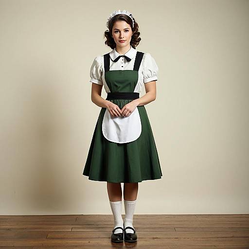 Woman in 1950s British Maid Uniform