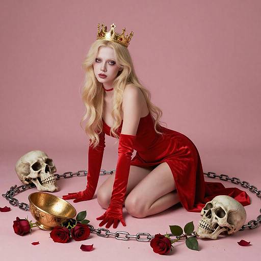 Regal Woman Amidst Bones and Roses