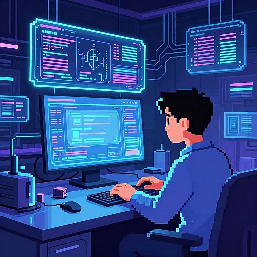 Pixel Art Cyberpunk AI Lab