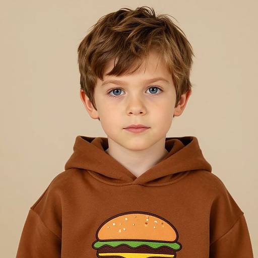 Boy in Brown Hoodie with Hamburger