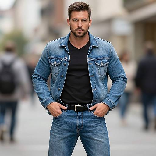 Realistic Man in Denim Outfit