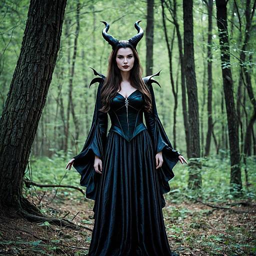 Woman in Maleficent Costume in Forest