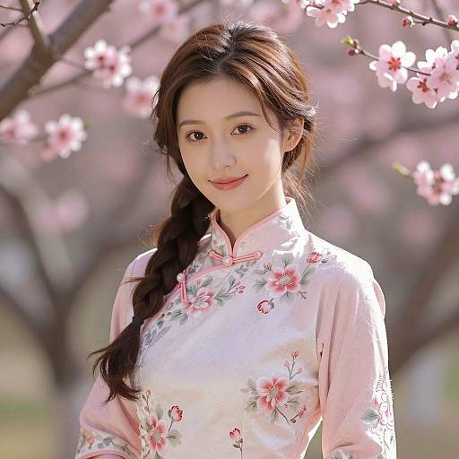Portrait of Woman in Traditional Chinese Qipao with Blossoms