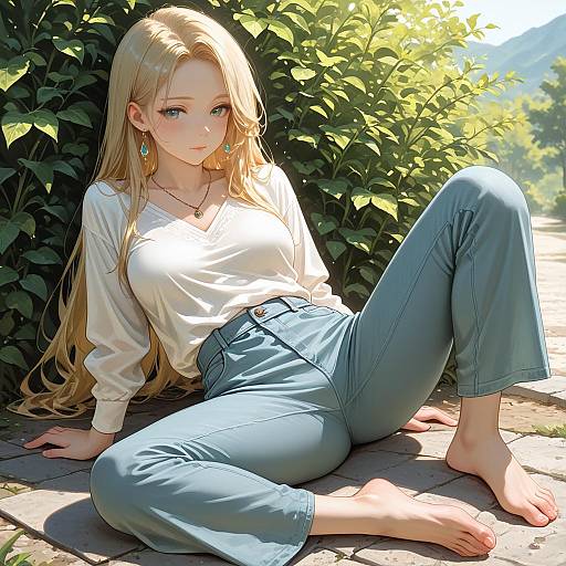 Blonde Girl Relaxing Outdoors in Nature