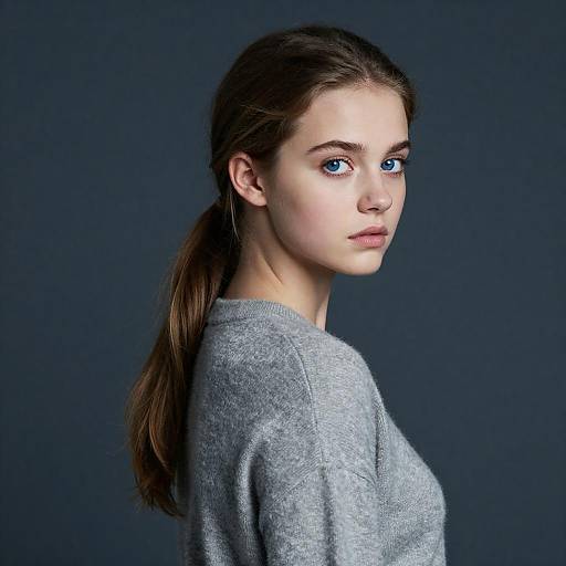 Soft-Lit Over-the-Shoulder Blue-Eyed Portrait of Woman