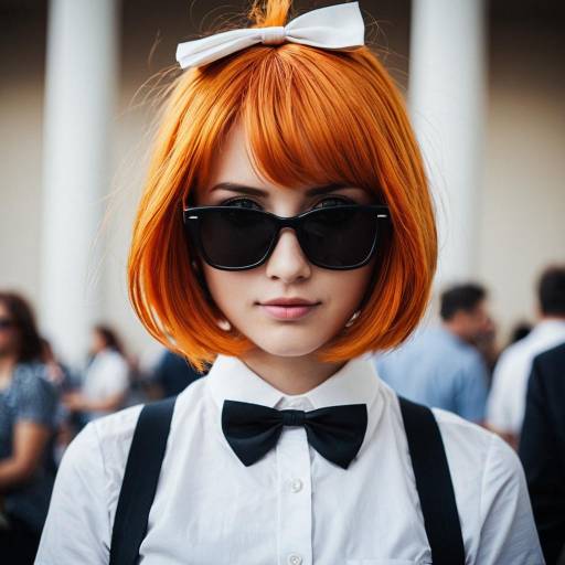 Stylish Girl with Orange Wig and Sunglasses