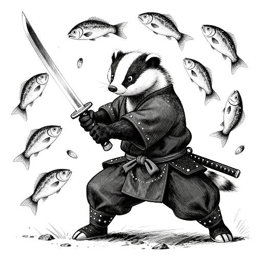 Whimsical Samurai Badger in Motion