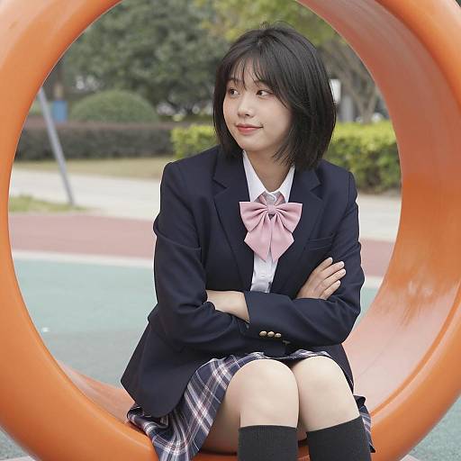 Charming Asian Woman in Playful Setting